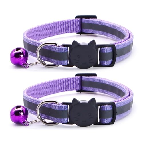 Reflektierendes Katzenhalsband mit Glöckchen, verstellbar, Nylon, Sicherheitshalsband für drinnen und draußen, Kätzchen (lila) von CHUANYGU