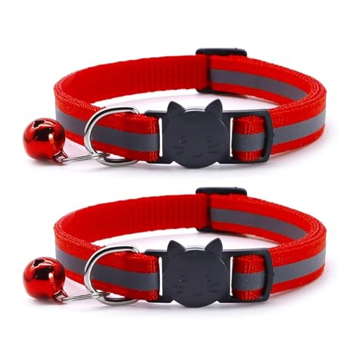 Reflektierendes Katzenhalsband mit Glöckchen, verstellbar, Nylon, Sicherheitshalsband für drinnen und draußen, Kätzchen (rot) von CHUANYGU