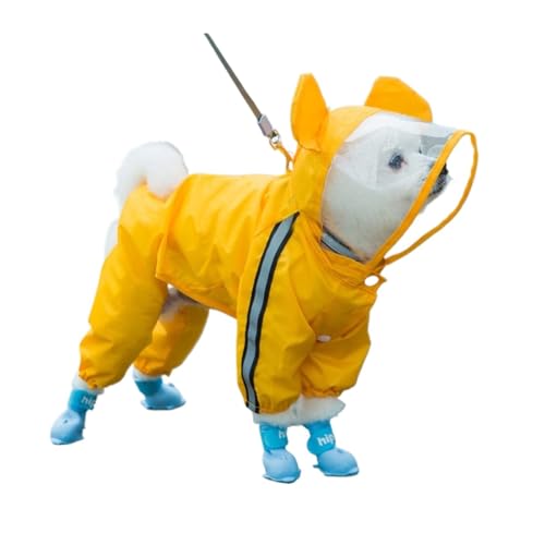 Regenmantel für Hunde, wasserdicht, mit Kapuze, für kleine und mittelgroße Hunde, Poncho mit reflektierendem Riemen, 1 Stück, gelber Bär, Größe M (XL) von CHUANYGU