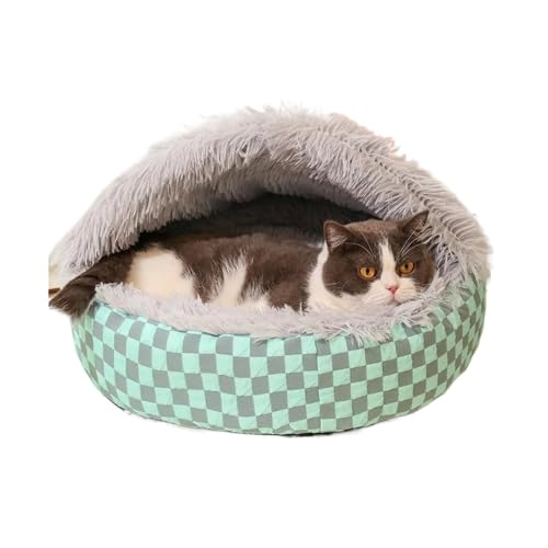 Rundes Plüsch-Katzenbett, warmes, halbgeschlossenes Haustiernest mit weichem Cordbezug, dicke PP-Baumwollpolsterung für Katzen und kleine Haustiere, Grau (B, L: 60 cm) von CHUANYGU