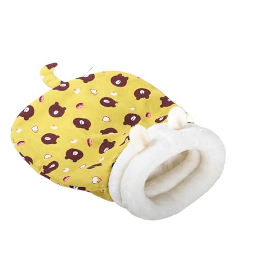 Selbstwärmender Katzenschlafsack, gemütliches Winter-Haustierbett für Hauskatzen, halbgeschlossenes Höhlen-Design mit weichem Plüsch und PP-Baumwolle (54,9 x 45 cm) (Gelb) von CHUANYGU