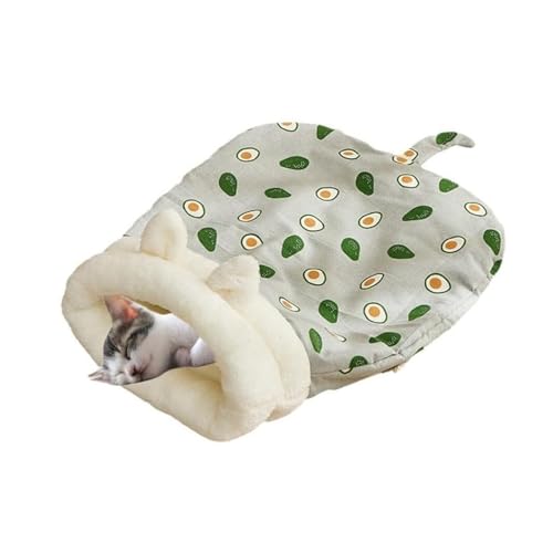 Selbstwärmender Katzenschlafsack, gemütliches Winter-Haustierbett für Hauskatzen, halbgeschlossenes Höhlen-Design mit weichem Plüsch und PP-Baumwolle (54,9 x 45 cm) (Graugrün) von CHUANYGU