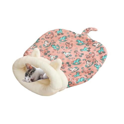 Selbstwärmender Katzenschlafsack, gemütliches Winter-Haustierbett für Hauskatzen, halbgeschlossenes Höhlen-Design mit weichem Plüsch und PP-Baumwolle (54,9 x 45 cm) (Rosa) von CHUANYGU