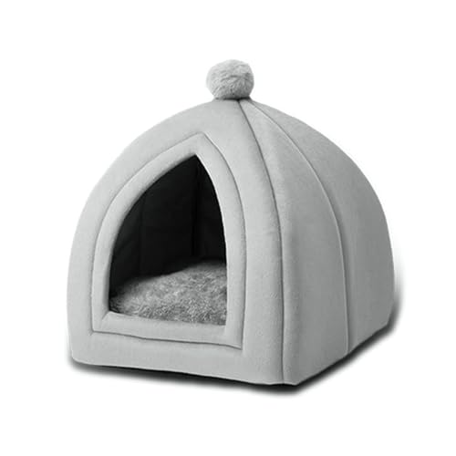 Selbstwärmendes Haustierzelt, Bett für kleine Hunde und Katzen, tragbares Höhlenhaus mit abnehmbarem Kissen, maschinenwaschbar (Grün/Grau) (Grau, S) von CHUANYGU