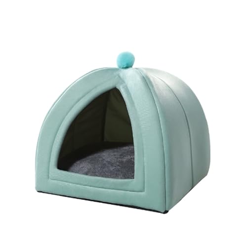 Selbstwärmendes Haustierzelt, Bett für kleine Hunde und Katzen, tragbares Höhlenhaus mit abnehmbarem Kissen, maschinenwaschbar (Grün/Grau) (Grün, L) von CHUANYGU