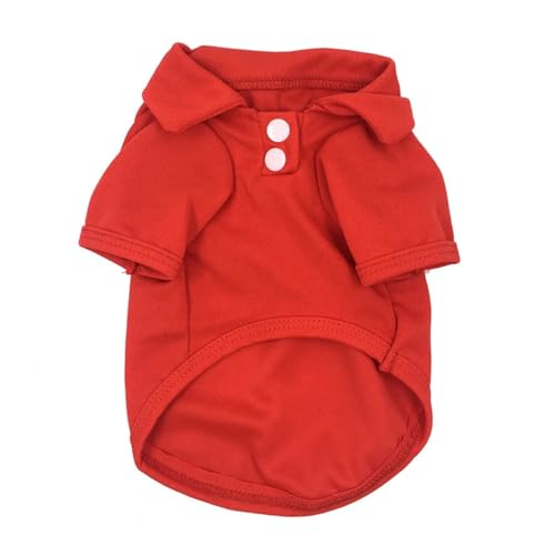 Sommer-Hunde-Poloshirt, weich, atmungsaktiv, Welpenkleidung für kleine Hunde, einfarbig, Katzenbekleidung, Haustierkostüm, anwendbar für Chihuahua (Rot, M) von CHUANYGU