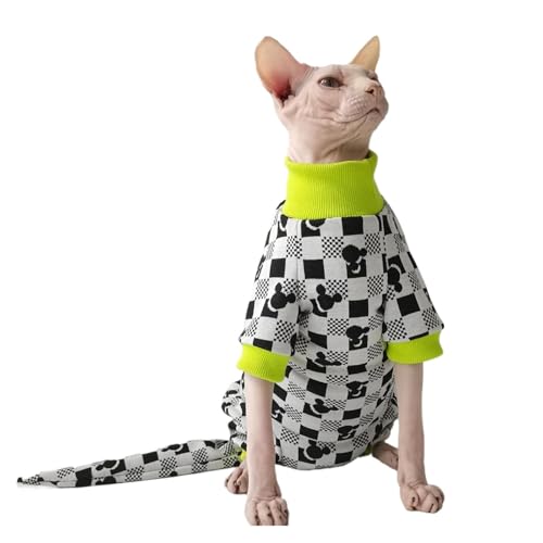 Sphynx Katzenkleidung, komplettes Set mit Hut und Schwanzbezug, weicher Overall, Schlafanzug für haarlose Katzen, Haustier-Einteiler für Cornish Rex und Devon Rex (B,XL) von CHUANYGU