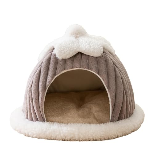 Tiefes warmes Plüsch-Haustierzelt für kleine und große Hunde – geschlossenes winddichtes Welpenhaus mit weichem Kürbis-Design, für drinnen und draußen, Grün, Grau (Grau, L) von CHUANYGU