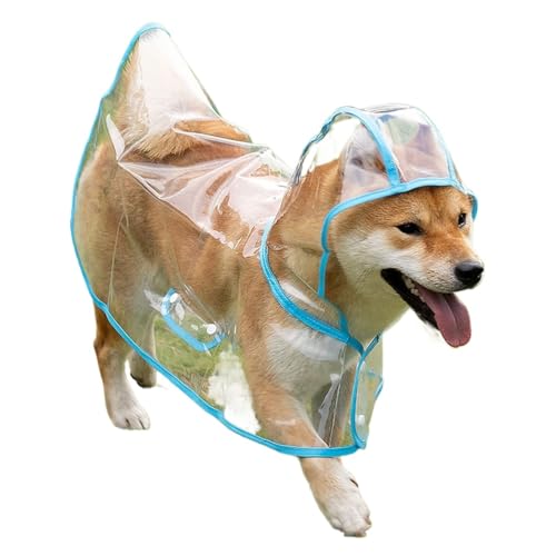 Transparenter Hunde-Regenmantel mit Kapuze, wasserdicht, transparent, Welpen-Regenponcho – leichte EVA-Kunststoff-Regenjacke für kleine Hunde (Blau, M) von CHUANYGU