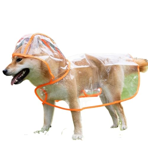 Transparenter Hunde-Regenmantel mit Kapuze, wasserdicht, transparent, Welpen-Regenponcho – leichte EVA-Kunststoff-Regenjacke für kleine Hunde (Orange, Größe XXXL) von CHUANYGU