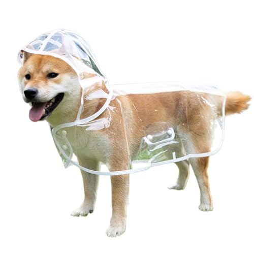 Transparenter Hunde-Regenmantel mit Kapuze, wasserdicht, transparent, Welpen-Regenponcho – leichte EVA-Kunststoff-Regenjacke für kleine Hunde (Weiß, Größe XXXL) von CHUANYGU