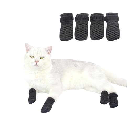 Verstellbare kratzfeste Katzenschuhe, weiche Haustierstiefel für kleine Hunde und Katzen, Pfotenschutz zum Baden, Fellpflege und Tierarztbesuche, Grau (Größe M) (Schwarz, S) von CHUANYGU