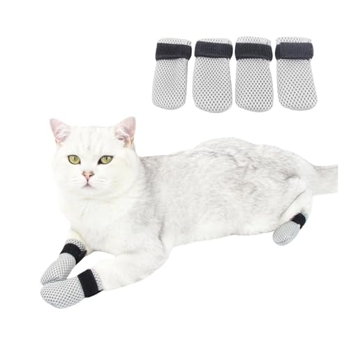 Verstellbare kratzfeste Katzenschuhe – weiche Haustierstiefel für kleine Hunde und Katzen, Pfotenschutz zum Baden, Fellpflege und Tierarztbesuche, Grau (Größe M) (Grau, S) von CHUANYGU