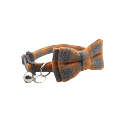 Verstellbares Katzenhalsband mit Fliege und Glöckchen, kariertes Haustierhalsband für Katzen und kleine Hunde, weiches, bequemes Kätzchenhalsband (Orange) von CHUANYGU