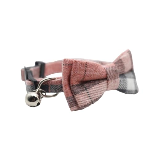 Verstellbares Katzenhalsband mit Fliege und Glöckchen, kariertes Haustierhalsband für Katzen und kleine Hunde, weiches, bequemes Kätzchenhalsband (Rosa) von CHUANYGU