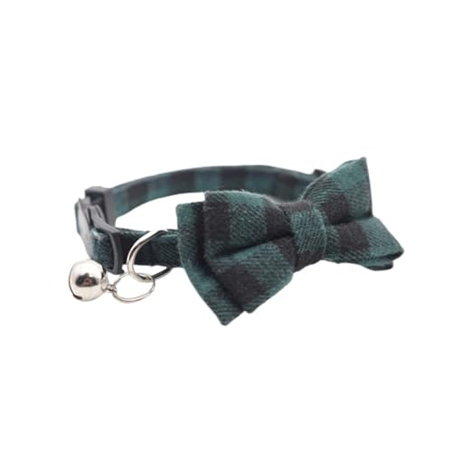 Verstellbares Katzenhalsband mit Fliege und Glöckchen, kariertes Haustierhalsband für Katzen und kleine Hunde, weiches, bequemes Kätzchenhalsband (grün) von CHUANYGU