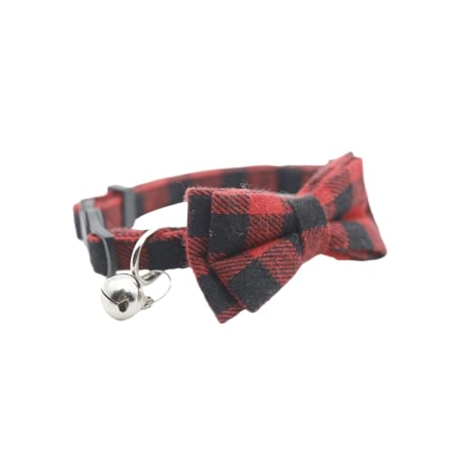 Verstellbares Katzenhalsband mit Fliege und Glöckchen, kariertes Haustierhalsband für Katzen und kleine Hunde, weiches, bequemes Kätzchenhalsband (rot) von CHUANYGU