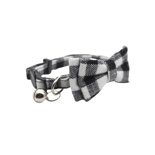 Verstellbares Katzenhalsband mit Fliege und Glöckchen, kariertes Haustierhalsband für Katzen und kleine Hunde, weiches, bequemes Kätzchenhalsband (schwarz) von CHUANYGU