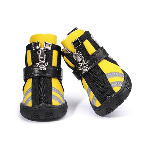 Wasserdichte Hundeschuhe mit reflektierenden Streifen, rutschfeste Haustierstiefel mit Reißverschluss für kleine und mittelgroße Hunde, Allwetter-Pfotenschutz (Gelb, 1) von CHUANYGU