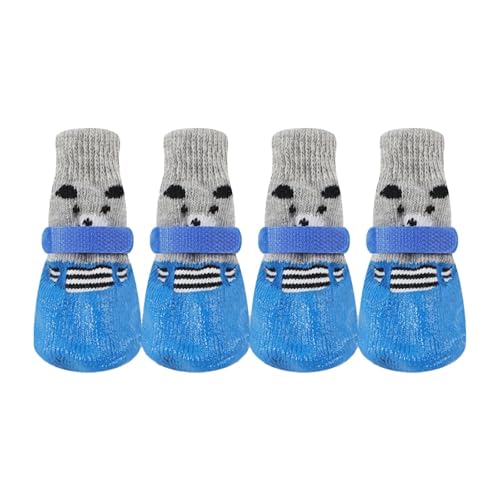 Wasserdichte Hundesocken mit rutschfesten Sohlen – atmungsaktive Haustierschuhe für drinnen und draußen, verstellbare Klettverschlüsse (4er-Set) (Blau) von CHUANYGU