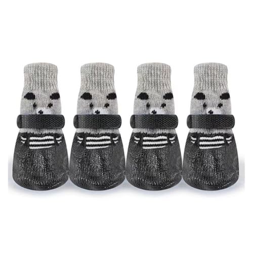 Wasserdichte Hundesocken mit rutschfesten Sohlen – atmungsaktive Haustierschuhe für drinnen und draußen, verstellbare Klettverschlüsse (4er-Set) (schwarz) von CHUANYGU