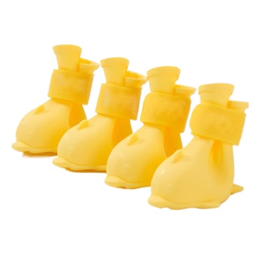 Wasserdichte Regenstiefel für Hunde, rutschfeste Silikon-Welpenschuhe, rutschfeste Haustierschuhe für kleine, mittelgroße und große Hunde, weiche Schutzstiefel (Gelb, M) von CHUANYGU