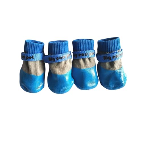Wasserdichte rutschfeste Hundeschuhe, weiche, verschleißfeste Haustierschuhe mit verstellbaren Riemen für kleine Hunde, für den Innen- und Außenbereich (Blau, L-Paw: 6 cm x 5 cm (L x B) von CHUANYGU
