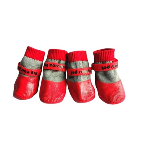 Wasserdichte rutschfeste Hundeschuhe, weiche, verschleißfeste Haustierschuhe mit verstellbaren Riemen für kleine Hunde, für den Innen- und Außenbereich (Rot, Größe M: 5 x 4 cm (L x B) von CHUANYGU