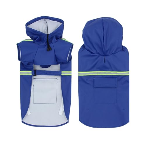 Wasserdichter Hunde-Regenmantel, verstellbar, reflektierend, Haustier-Regenjacke für kleine, mittelgroße und große Hunde, winddichter PU-Mantel (Blau, Größe XXXL) von CHUANYGU