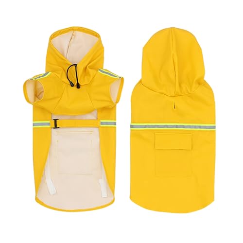 Wasserdichter Hunde-Regenmantel, verstellbar, reflektierend, Haustier-Regenjacke für kleine, mittelgroße und große Hunde, winddichter PU-Mantel (Gelb, XL) von CHUANYGU