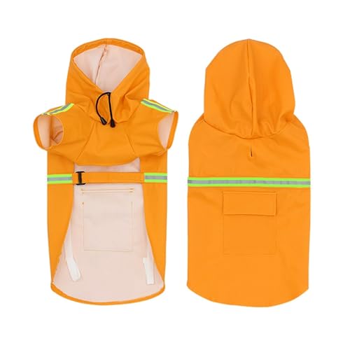 Wasserdichter Hunde-Regenmantel, verstellbar, reflektierend, Haustier-Regenjacke für kleine, mittelgroße und große Hunde, winddichter PU-Mantel (Orange, L) von CHUANYGU