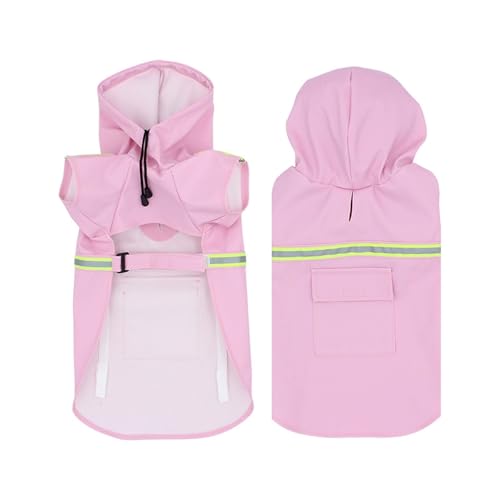 Wasserdichter Hunde-Regenmantel, verstellbar, reflektierend, Haustier-Regenjacke für kleine, mittelgroße und große Hunde, winddichter PU-Mantel (Rosa, L) von CHUANYGU