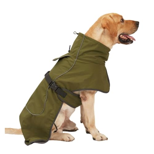 Wasserdichter reflektierender Hunde-Wintermantel, Fleece-gefüttert, kältebeständiger Schneeanzug mit verstellbarem hohem Halsausschnitt für große Hunde im Freien, Grün, Größe M von CHUANYGU