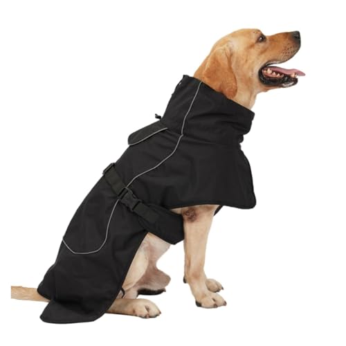 Wasserdichter reflektierender Hunde-Wintermantel, Fleece-gefüttert, kältebeständiger Schneeanzug mit verstellbarem hohem Halsausschnitt für große Hunde im Freien, Schwarz, Größe M von CHUANYGU