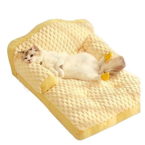 Weiches Flanell-Hundebett für große Hunde, beruhigende Haustier-Couch mit abnehmbarem, waschbarem Bezug, flauschige Kopfstütze, geeignet für Katzen und Hunde (Gelb, L) von CHUANYGU