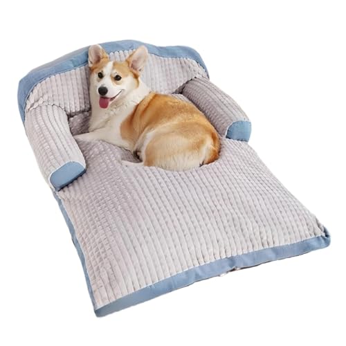 Weiches Flanell-Hundebett für große Hunde, beruhigende Haustier-Couch mit abnehmbarem, waschbarem Bezug, flauschige Kopfstütze, geeignet für Katzen und Hunde (Grau, XL) von CHUANYGU