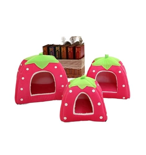 Weiches Schaumstoff-Haustierbett für Katzen und Hunde, warmes, gemütliches Haus mit abnehmbarem Kissen, Rosa, Größe L von CHUANYGU