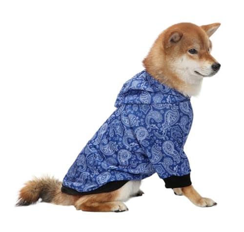 Weihnachtlicher Hunde-Kapuzenpullover, festlicher Haustierpullover mit Schneeflocken- und Baum-Design, warmer, gemütlicher Winter-Kapuzenpullover für kleine, mittelgroße und große Hunde (Blau, Größe S von CHUANYGU