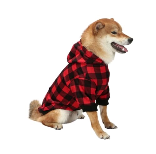 Weihnachtlicher Hunde-Kapuzenpullover, festlicher Haustierpullover mit Schneeflocken- und Baum-Design, warmer, gemütlicher Winter-Kapuzenpullover für kleine, mittelgroße und große Hunde (Schwarzrot, M von CHUANYGU