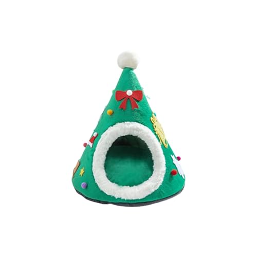 Weihnachtsbaum-Katzenbett-Höhle – weiches PP-Baumwoll-Haustierzelt für Hauskatzen, maschinenwaschbar mit rutschfester Unterseite (klein/mittel/groß) (Grün, L) von CHUANYGU