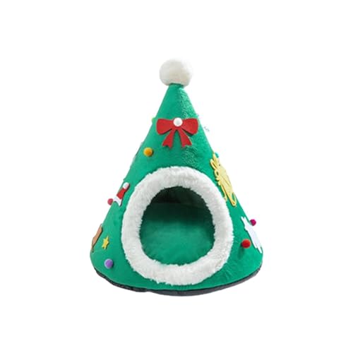 Weihnachtsbaum-Katzenbett-Höhle – weiches PP-Baumwoll-Haustierzelt für Hauskatzen, maschinenwaschbar mit rutschfester Unterseite (klein/mittel/groß) (Grün, M) von CHUANYGU