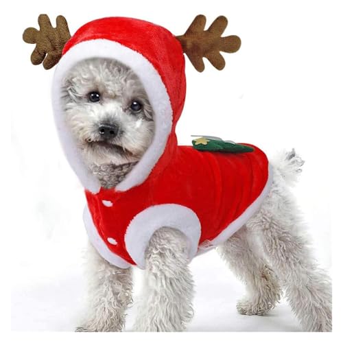 Weihnachtsmann-Elch-Hundekostüm, mit Kapuze, Mantel für kleine Hunde, warmer Welpenpullover, Chihuahua, Pudel, Yorkie, Winter-Outfit (A,L) von CHUANYGU
