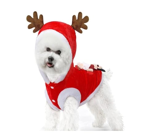 Weihnachtsmann-Elch-Hundekostüm, mit Kapuze für kleine Hunde, warmer Welpenpullover, Chihuahua, Pudel, Yorkie, Winter-Outfit (B,M) von CHUANYGU