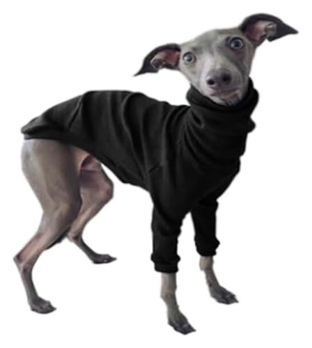 Windhund-Hundemantel, hoher Halsausschnitt, Stretch-Rollkragenjacke für Whippets und italienische Windhunde, warmer zweibeiniger Winterpyjama (Schwarz, L) von CHUANYGU