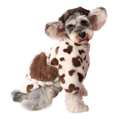 Winter-Hundemantel für kleine Hunde, warme Fleecejacke mit Reißverschluss und Tragetasche, niedliche Haustierbekleidung für Weihnachten, Urlaub (brauner Mantel und Tasche, Größe M) von CHUANYGU