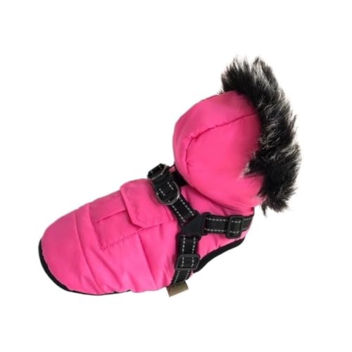 Winter-Hundemantel mit Geschirr und Kapuze, verstellbare Fleece-Schneejacke für kleine Hunde, Outdoor, warme Welpenkleidung (Rosarot, XL) von CHUANYGU