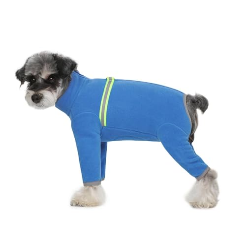 Wintermantel für kleine Hunde, Fleece, hoher Kragen, warme Welpenkleidung mit Reißverschluss, reflektierende Streifen für kaltes Wetter (Blau, M) von CHUANYGU