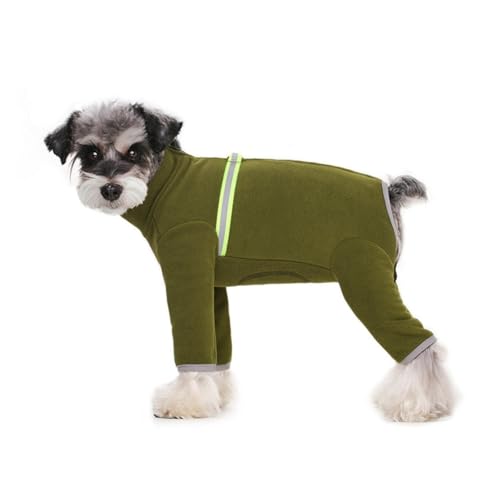 Wintermantel für kleine Hunde, Fleece, hoher Kragen, warme Welpenkleidung mit Reißverschluss, reflektierende Streifen für kaltes Wetter (Grün, L) von CHUANYGU