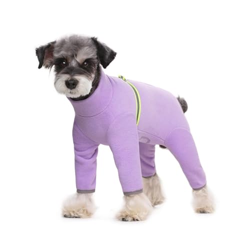 Wintermantel für kleine Hunde, Fleece, hoher Kragen, warme Welpenkleidung mit Reißverschluss, reflektierende Streifen für kaltes Wetter (lila, M) von CHUANYGU
