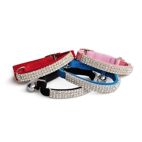 CHUKCHI Halsband für Katzen, weich, Samt, verstellbar, mit Strasssteinen und Glöckchen, 4 Stück, Schwarz, Pink, Rot, Schwarz … von CHUKCHI